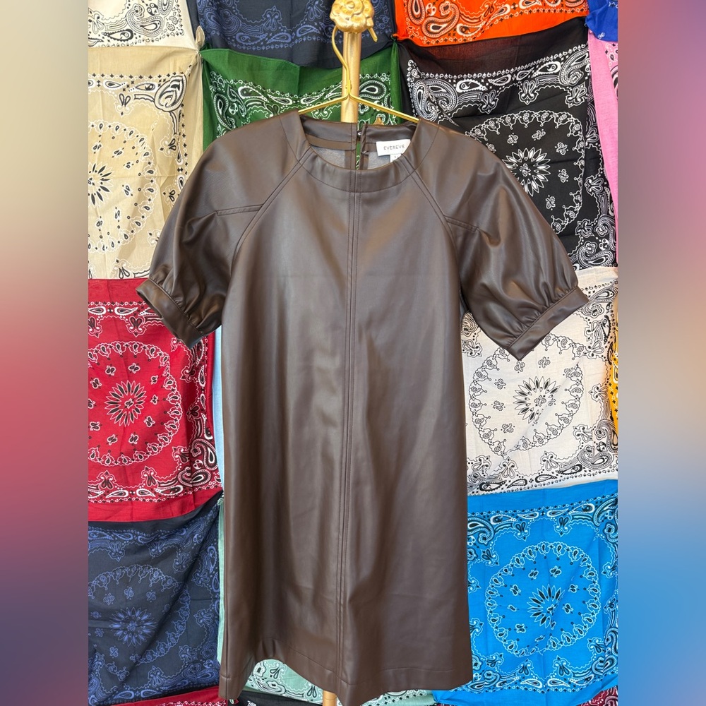 NWOT Evereve Chocolate Faux‎ Leather Dress